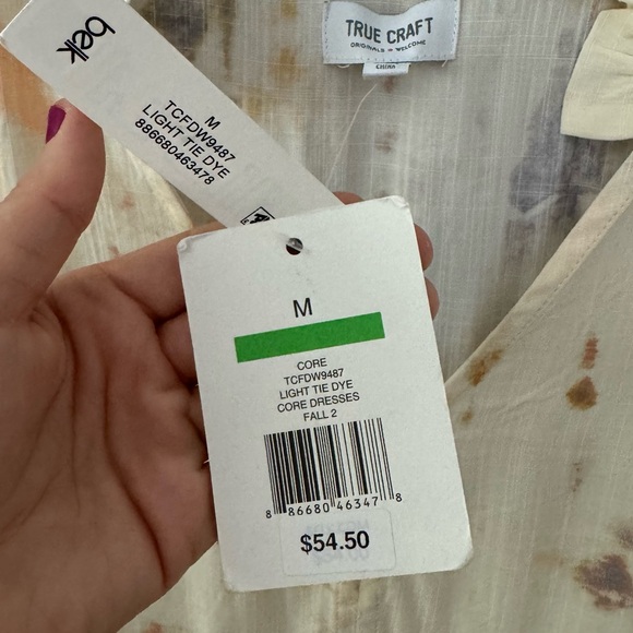 NWT True Craft Ivory Tie Dye Tiered Long Sleeve Dress with Ruffle Details - Picture 4 of 7